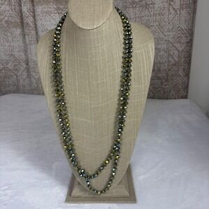 Beaded Necklace Womens OS‎ Metallic Iridescent Boho Long Knotted Strand